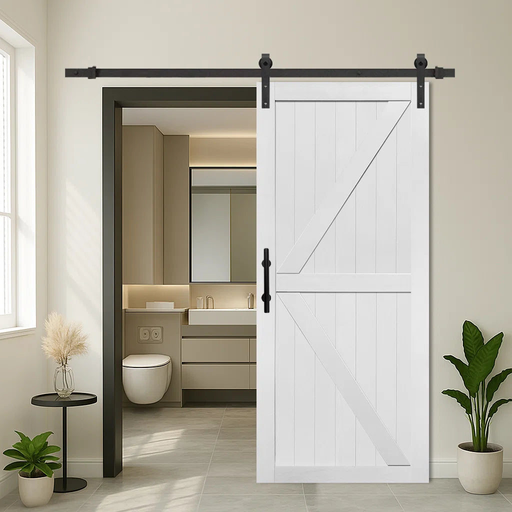 Barn Door Easy Assembly -Solid Slab Covered with Water-Proof PVC Surface with Hardware Kit