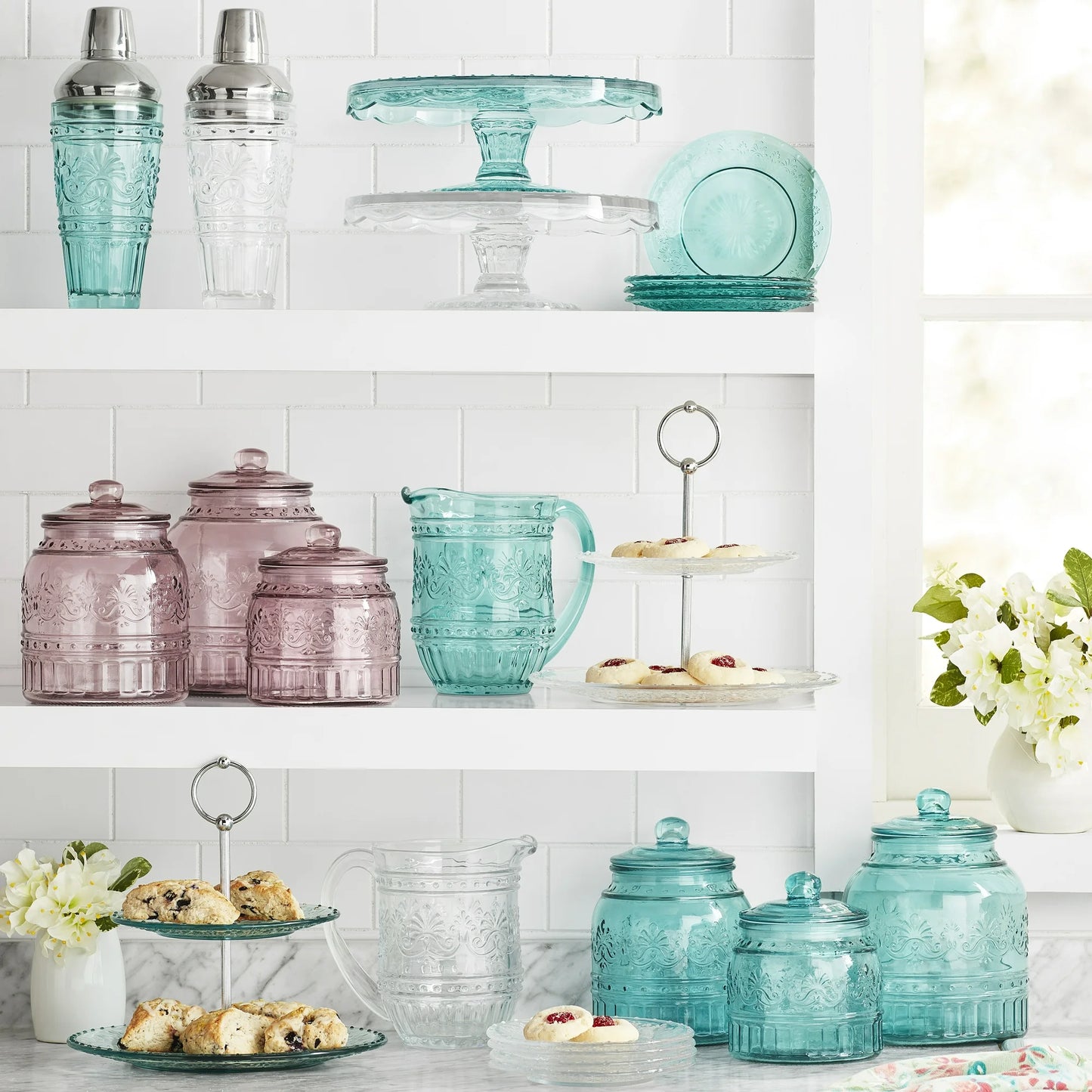 The Pioneer Woman Cassie  3PC Glass Canister, Rose