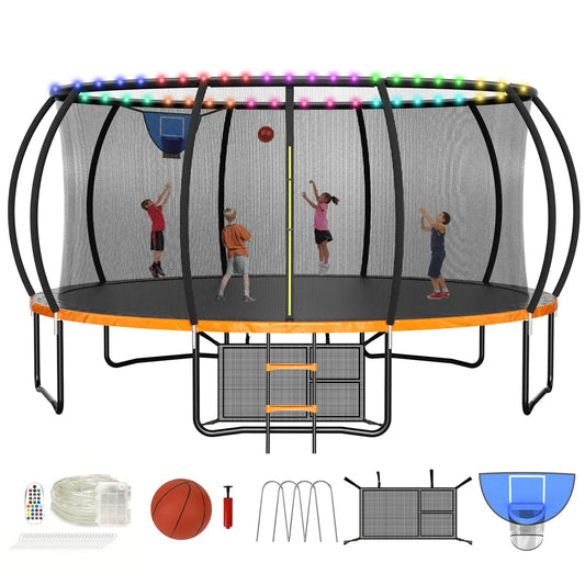 16 FT Upgraded Trampoline With Sprinkler, Basketball Hoop, Storage Bag, And Ladder Ã¢â‚¬â€œ Premium Outdoor Fun For Kids And Adults