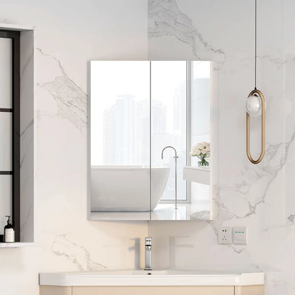 Frameless Corner Medicine Cabinet With 2 Mirror Door 18"w X 23.6"h