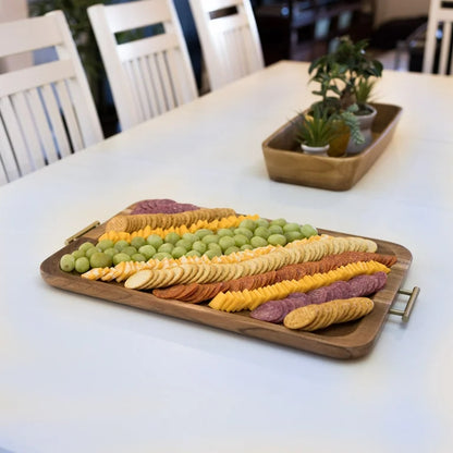 Better Homes & Gardens- Acacia Wood Rectangle Serving Tray with Gold Handles