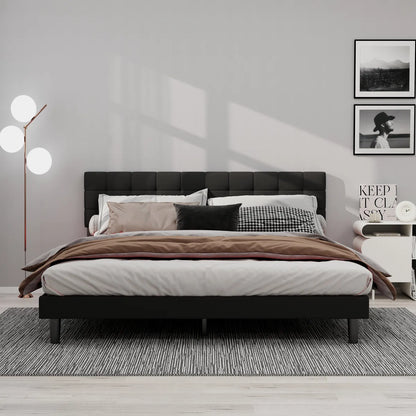 Analysia Upholstered Platform Bed-BEIGE COLOR