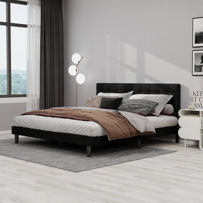 Analysia Upholstered Platform Bed-BEIGE COLOR