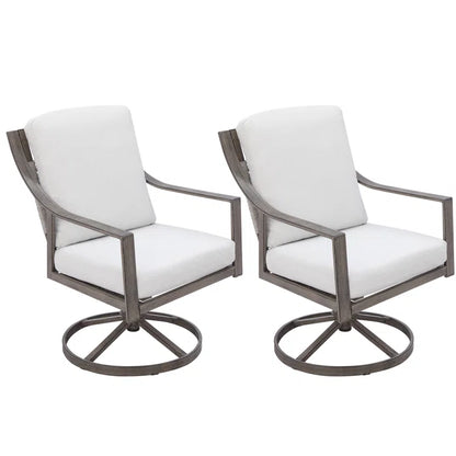Anorah Powder Coated Steel Outdoor Dining Swivel Armchair with Cushions- set of 2