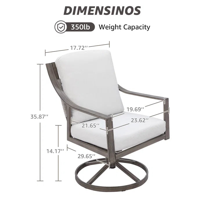 Anorah Powder Coated Steel Outdoor Dining Swivel Armchair with Cushions- set of 2