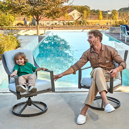 Anorah Powder Coated Steel Outdoor Dining Swivel Armchair with Cushions- set of 2