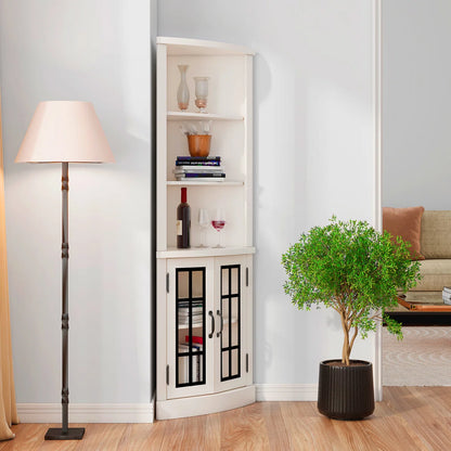 Armoney Curved Corner Storage Cabinet, 65" Tall Freestanding Bookcase With Glass Doors & Adjustable Shelves, 5-tier Corner Display Cabinet For Living Room, Office, Dining Room