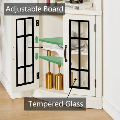 Armoney Curved Corner Storage Cabinet, 65" Tall Freestanding Bookcase With Glass Doors & Adjustable Shelves, 5-tier Corner Display Cabinet For Living Room, Office, Dining Room