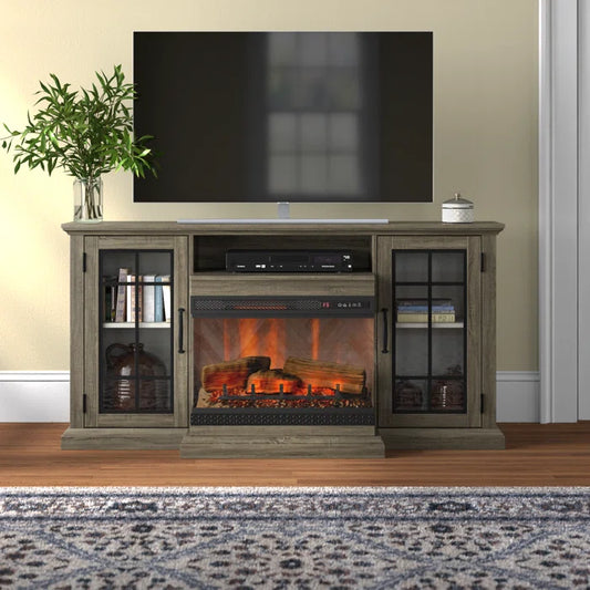 Aubriella Farmhouse Fireplace TV Stand For 65+ Inch TV With 23'' Electric Fireplace & Timer, Rustic Media Console With Sliding Barn Door & Storage Cabinet