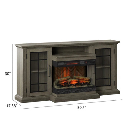Aubriella Farmhouse Fireplace TV Stand For 65+ Inch TV With 23'' Electric Fireplace & Timer, Rustic Media Console With Sliding Barn Door & Storage Cabinet