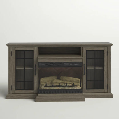 Aubriella Farmhouse Fireplace TV Stand For 65+ Inch TV With 23'' Electric Fireplace & Timer, Rustic Media Console With Sliding Barn Door & Storage Cabinet