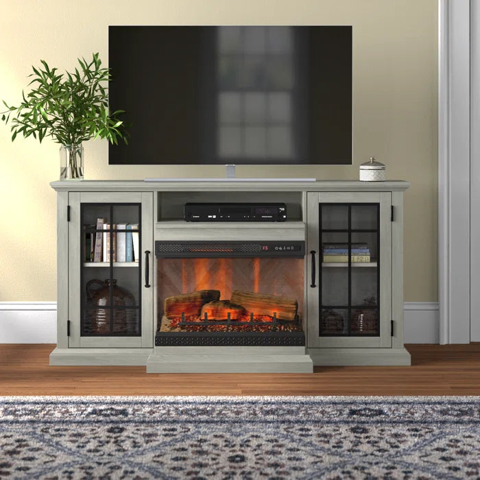 Aubriella Farmhouse Fireplace TV Stand For 65+ Inch TV With 23'' Electric Fireplace & Timer, Rustic Media Console With Sliding Barn Door & Storage Cabinet