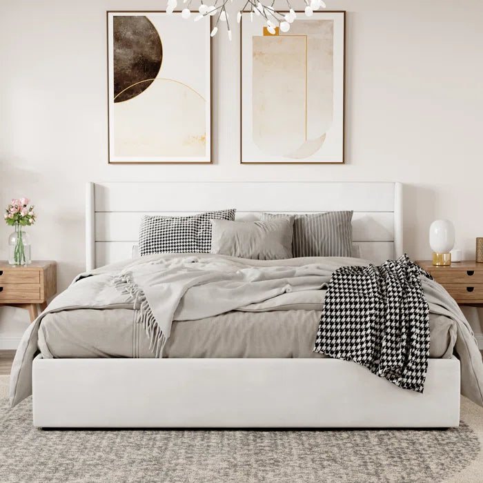 Braya Hydraulic Lift Up Storage Upholstered Platform Bed- KING