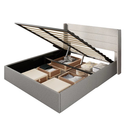 Braya Hydraulic Lift Up Storage Upholstered Platform Bed- KING