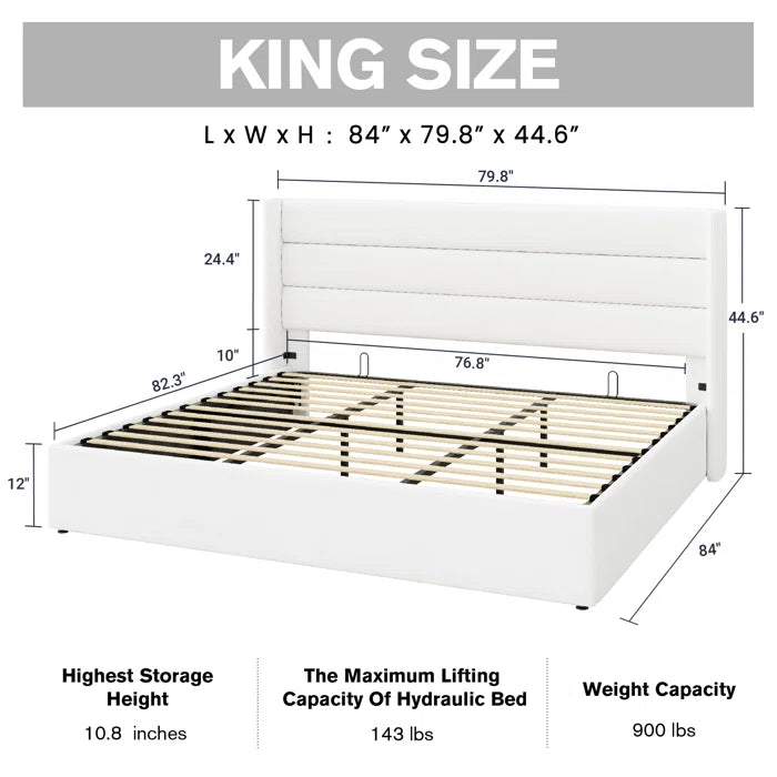 Braya Hydraulic Lift Up Storage Upholstered Platform Bed- KING