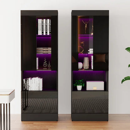 Hunziker 71'' H x 23.6'' W Modern Wood High Gloss LED Standard Bookcase Storage Cabinet (Set of 2)