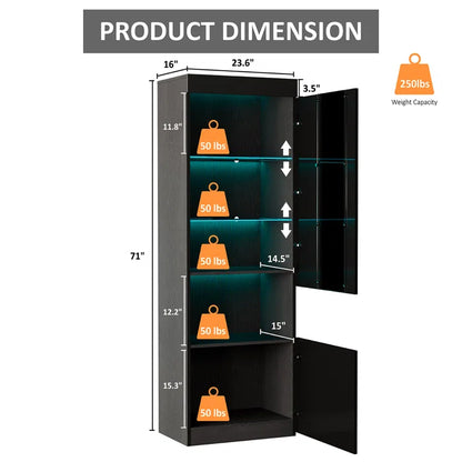 Hunziker 71'' H x 23.6'' W Modern Wood High Gloss LED Standard Bookcase Storage Cabinet (Set of 2)
