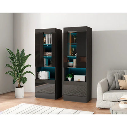 Hunziker 71'' H x 23.6'' W Modern Wood High Gloss LED Standard Bookcase Storage Cabinet (Set of 2)