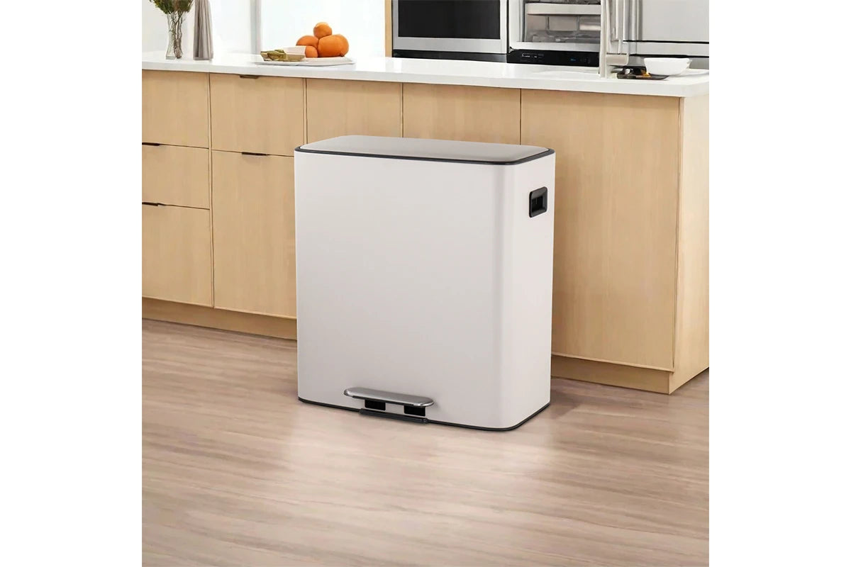 Matt Blatt 56L Dual Compartment Pedal Rubbish Bin (Grey/ stainless steel)