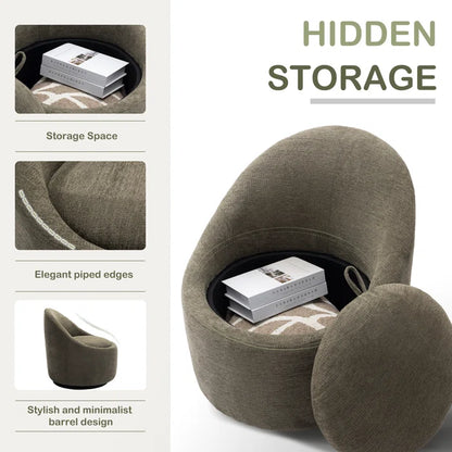 Lawandra Boucle Upholstered Swivel Barrel Chair with Pillow