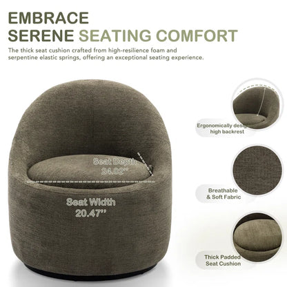 Lawandra Boucle Upholstered Swivel Barrel Chair with Pillow