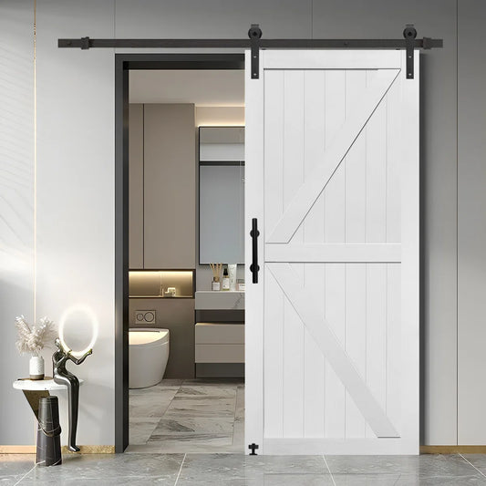 Barn Door Easy Assembly -Solid Slab Covered with Water-Proof PVC Surface with Hardware Kit