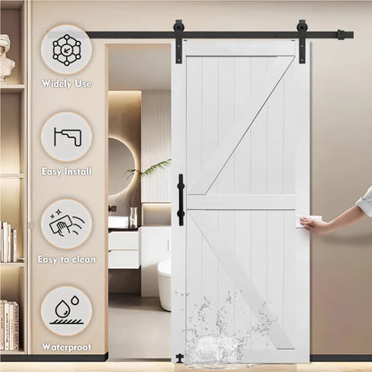 Barn Door Easy Assembly -Solid Slab Covered with Water-Proof PVC Surface with Hardware Kit