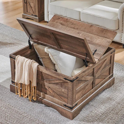 Remzo 31.5"W Square Farmhouse Coffee Table With Hinged Lift Top,Wood Center Table with Hidden Storage