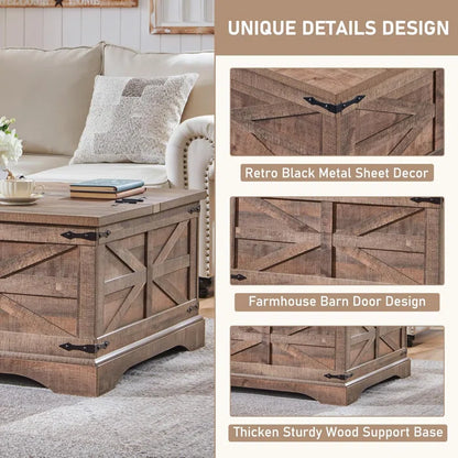 Remzo 31.5"W Square Farmhouse Coffee Table With Hinged Lift Top,Wood Center Table with Hidden Storage