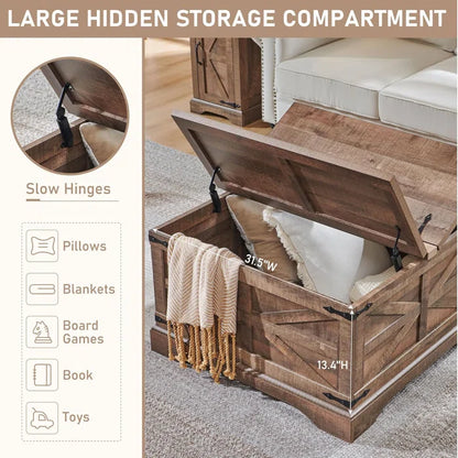Remzo 31.5"W Square Farmhouse Coffee Table With Hinged Lift Top,Wood Center Table with Hidden Storage