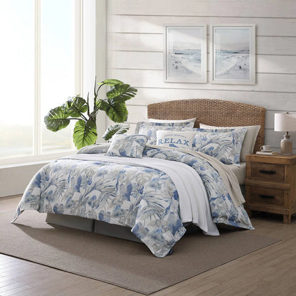 Tommy Bahama Raw Coast Blue Cotton 5 Piece Comforter Bonus Set