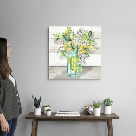 Watercolor Lemons in Mason Jar Landscape by Tre Sorelle Studios - Print on Canvas