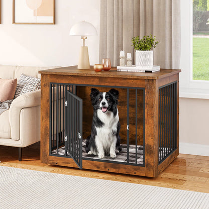 43"/38"/30"W Wooden Dog Crate Furniture, Nightstand with Lock