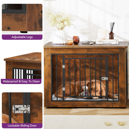 43"/38"/30"W Wooden Dog Crate Furniture, Nightstand with Lock